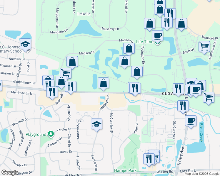map of restaurants, bars, coffee shops, grocery stores, and more near 485 Army Trail Road in Bloomingdale
