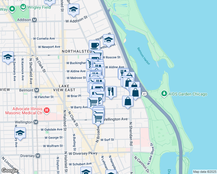 map of restaurants, bars, coffee shops, grocery stores, and more near in Chicago