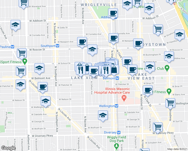 map of restaurants, bars, coffee shops, grocery stores, and more near in Chicago