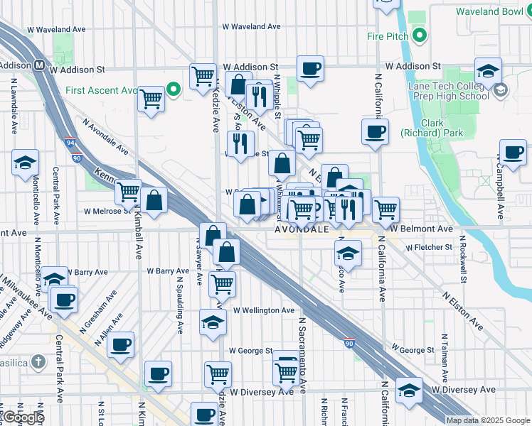 map of restaurants, bars, coffee shops, grocery stores, and more near in Chicago