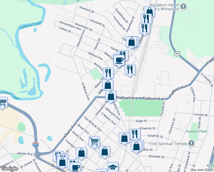 map of restaurants, bars, coffee shops, grocery stores, and more near 420 Albany Avenue in Kingston