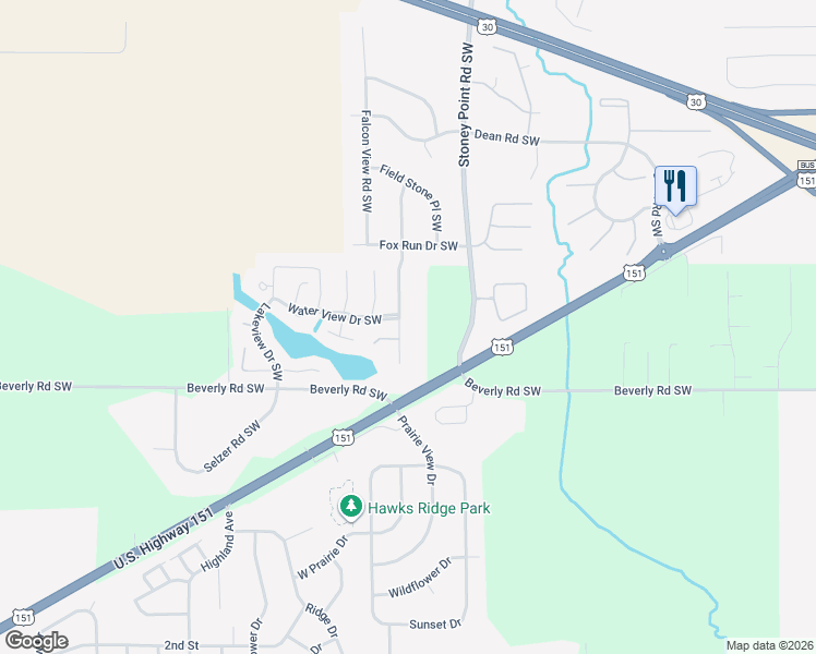 map of restaurants, bars, coffee shops, grocery stores, and more near 4015 Water Point Ct SW in Cedar Rapids
