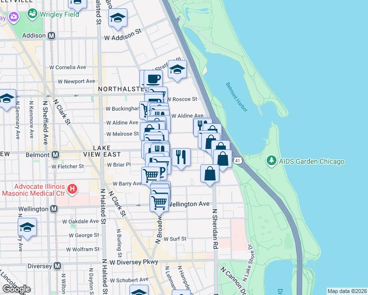 map of restaurants, bars, coffee shops, grocery stores, and more near in Chicago