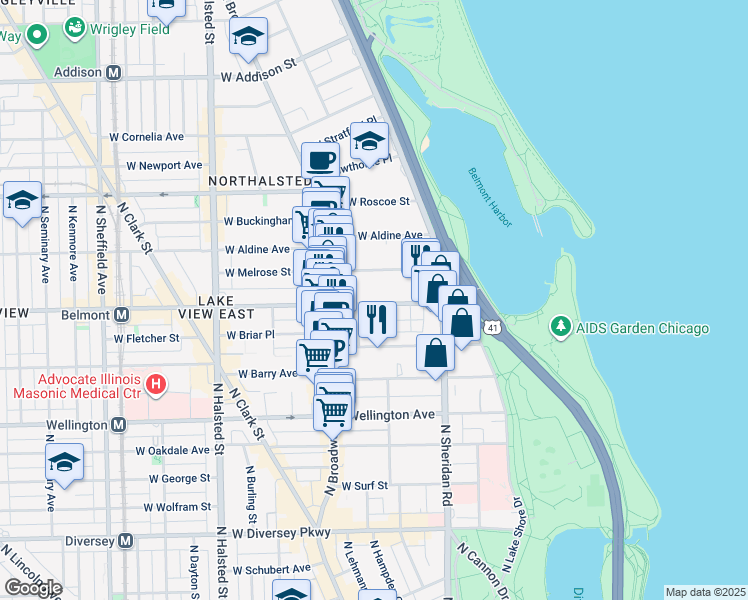 map of restaurants, bars, coffee shops, grocery stores, and more near in Chicago