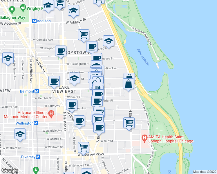 map of restaurants, bars, coffee shops, grocery stores, and more near in Chicago