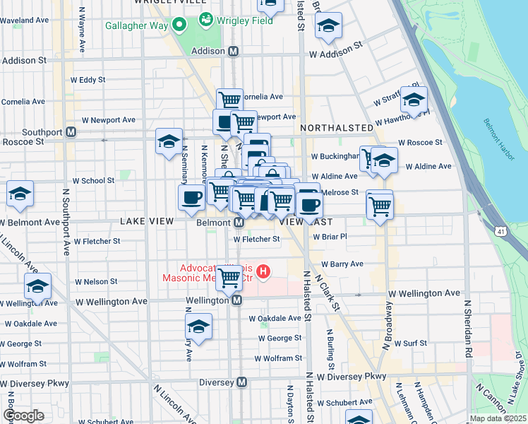 map of restaurants, bars, coffee shops, grocery stores, and more near in Chicago