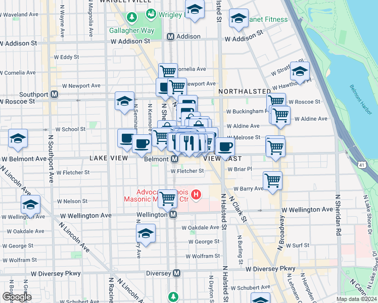 map of restaurants, bars, coffee shops, grocery stores, and more near in Chicago