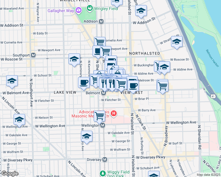 map of restaurants, bars, coffee shops, grocery stores, and more near in Chicago