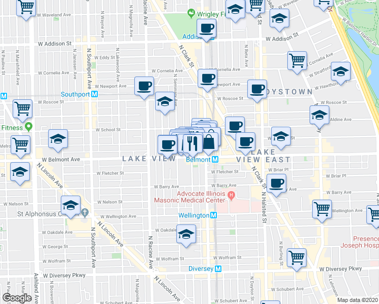 map of restaurants, bars, coffee shops, grocery stores, and more near in Chicago