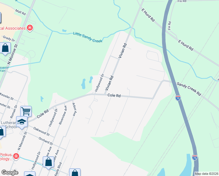 map of restaurants, bars, coffee shops, grocery stores, and more near 831 Cole Road in Monroe