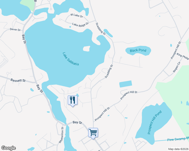 map of restaurants, bars, coffee shops, grocery stores, and more near 55 Shore Drive in Taunton