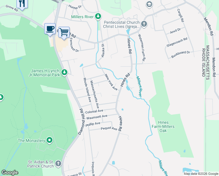 map of restaurants, bars, coffee shops, grocery stores, and more near 14 New York Avenue in Cumberland