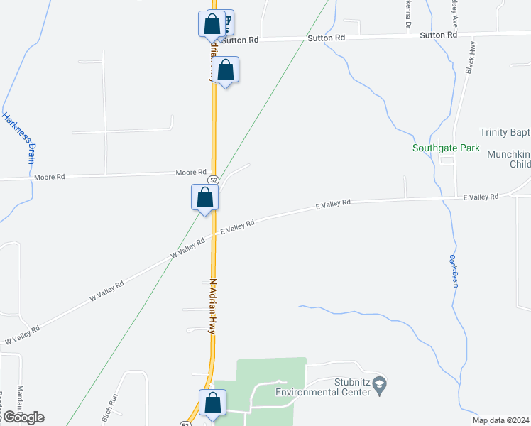 map of restaurants, bars, coffee shops, grocery stores, and more near 1204 East Valley Road in Adrian