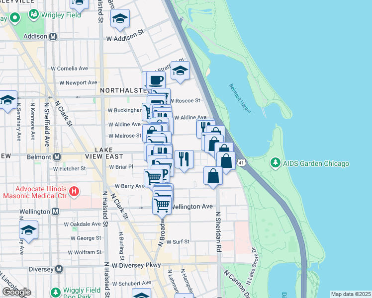 map of restaurants, bars, coffee shops, grocery stores, and more near in Chicago