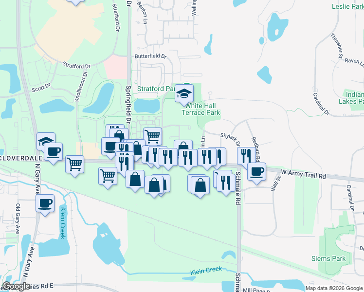 map of restaurants, bars, coffee shops, grocery stores, and more near 300 Martin Court in Bloomingdale