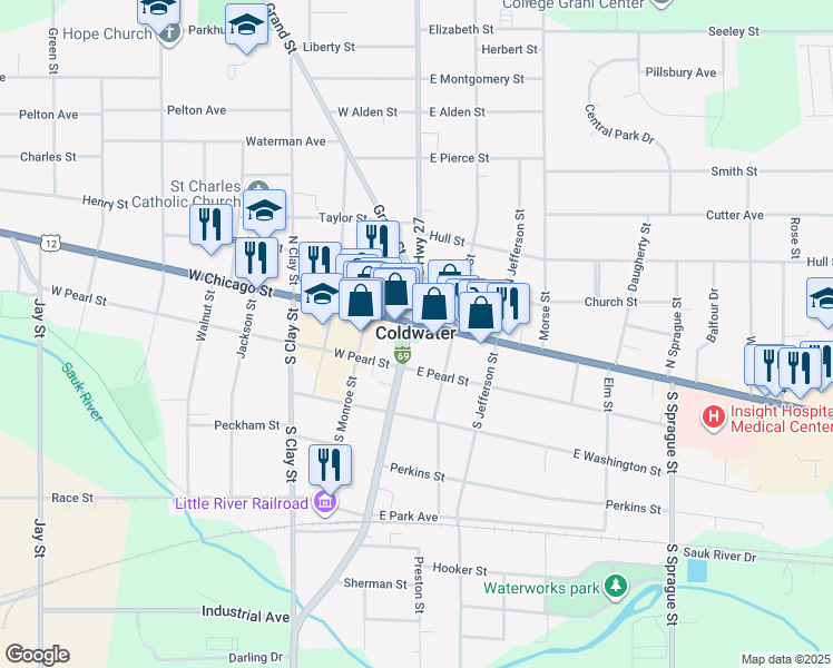 map of restaurants, bars, coffee shops, grocery stores, and more near in Coldwater
