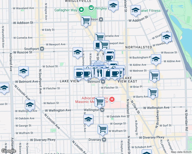 map of restaurants, bars, coffee shops, grocery stores, and more near in Chicago
