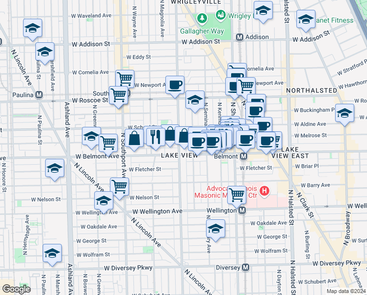 map of restaurants, bars, coffee shops, grocery stores, and more near in Chicago