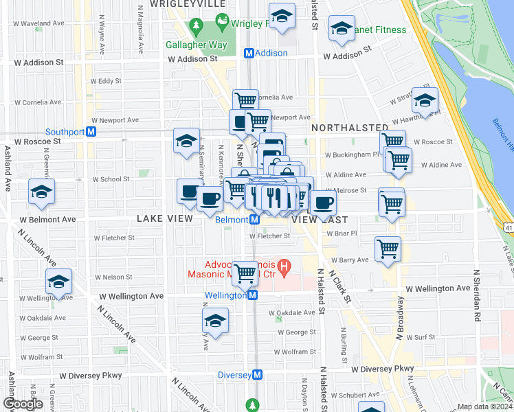 map of restaurants, bars, coffee shops, grocery stores, and more near in Chicago