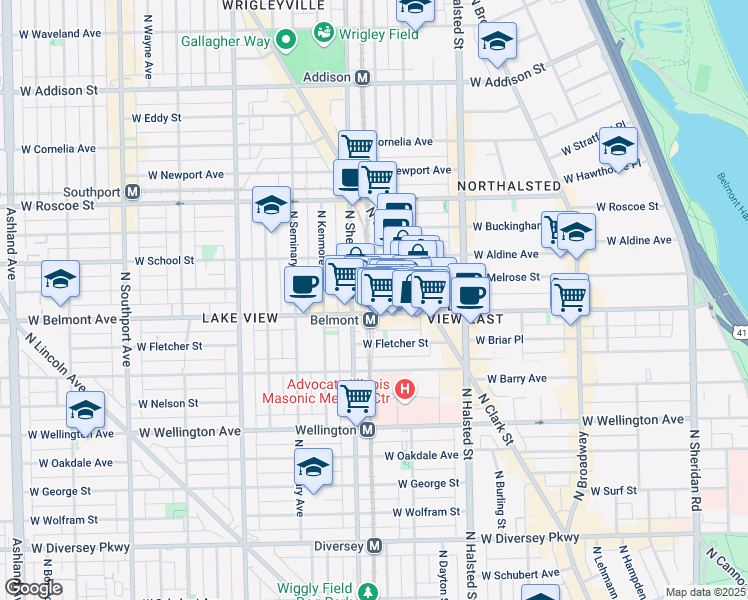 map of restaurants, bars, coffee shops, grocery stores, and more near in Chicago