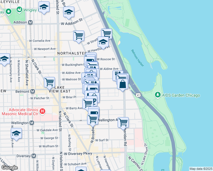 map of restaurants, bars, coffee shops, grocery stores, and more near in Chicago