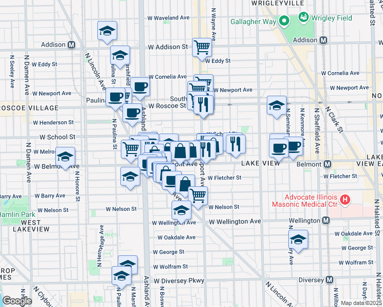 map of restaurants, bars, coffee shops, grocery stores, and more near in Chicago