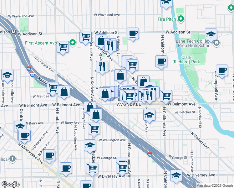 map of restaurants, bars, coffee shops, grocery stores, and more near in Chicago