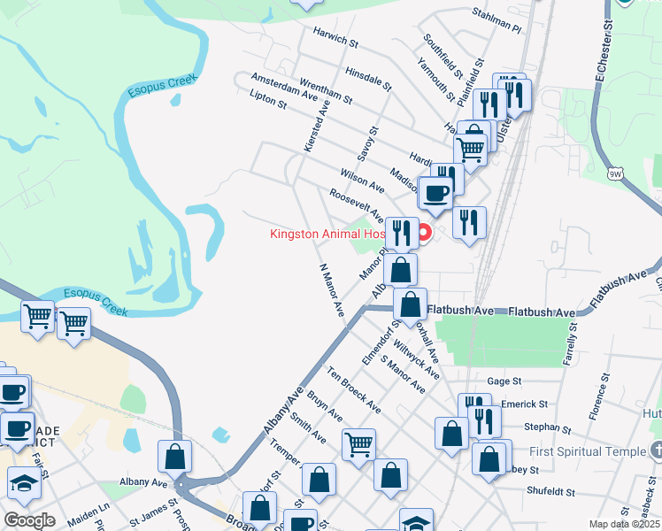 map of restaurants, bars, coffee shops, grocery stores, and more near 190 North Manor Avenue in Kingston