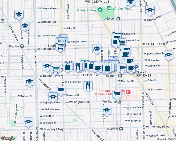 map of restaurants, bars, coffee shops, grocery stores, and more near in Chicago