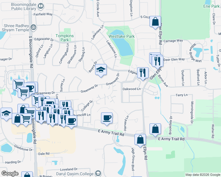map of restaurants, bars, coffee shops, grocery stores, and more near 312 Lincoln Court in Bloomingdale