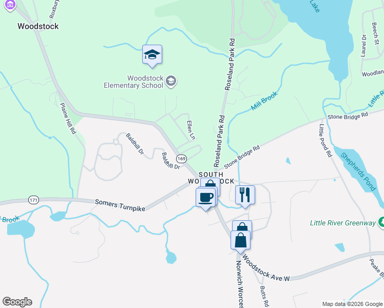 map of restaurants, bars, coffee shops, grocery stores, and more near 23 Holmeslea Court in Woodstock