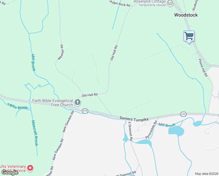 map of restaurants, bars, coffee shops, grocery stores, and more near 196 Old Hall Road in Woodstock