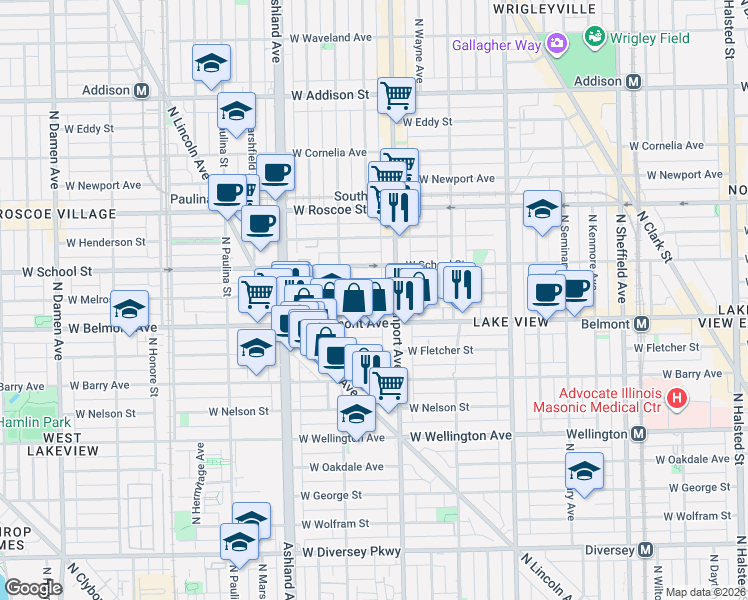 map of restaurants, bars, coffee shops, grocery stores, and more near in Chicago