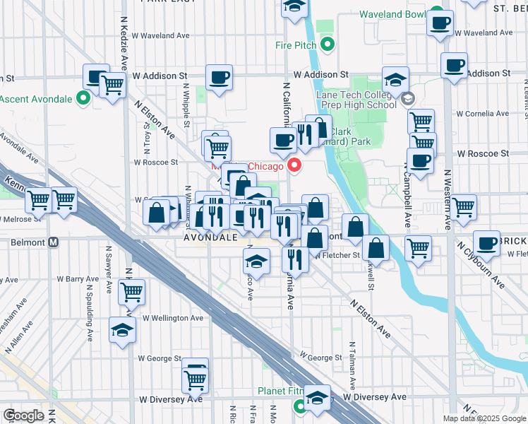 map of restaurants, bars, coffee shops, grocery stores, and more near in Chicago