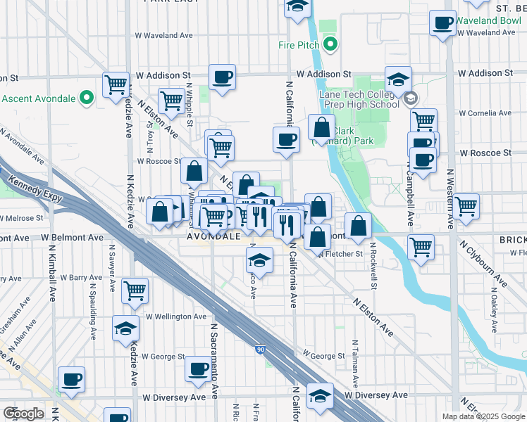 map of restaurants, bars, coffee shops, grocery stores, and more near in Chicago