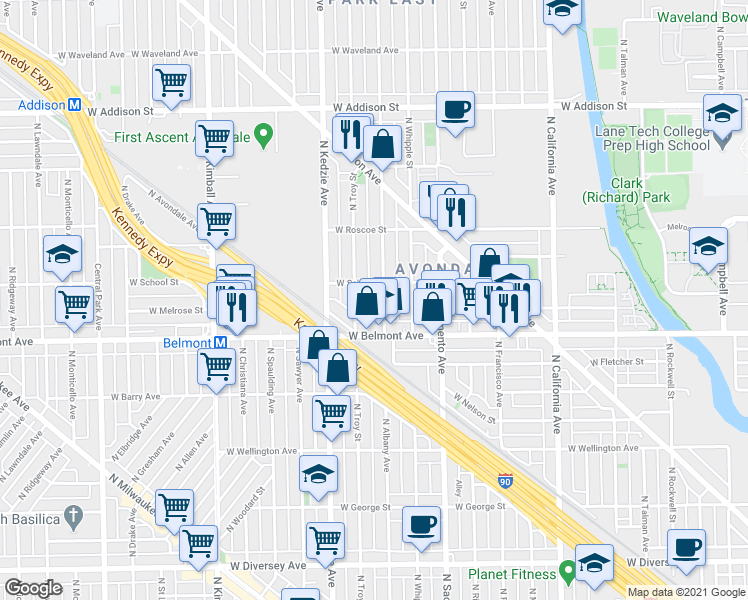 map of restaurants, bars, coffee shops, grocery stores, and more near in Chicago