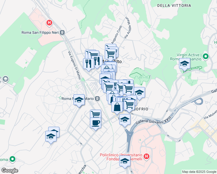 map of restaurants, bars, coffee shops, grocery stores, and more near 2 Via dell'Acquedotto del Peschiera in Roma