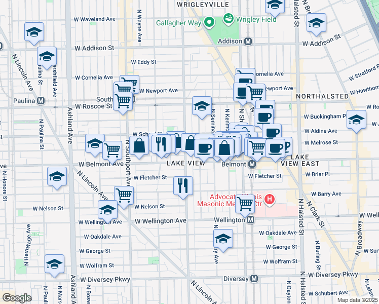 map of restaurants, bars, coffee shops, grocery stores, and more near in Chicago