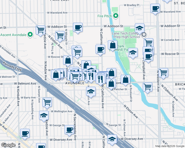 map of restaurants, bars, coffee shops, grocery stores, and more near in Chicago