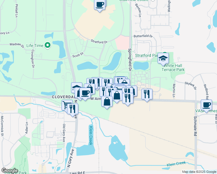 map of restaurants, bars, coffee shops, grocery stores, and more near 295 Knollwood Drive in Bloomingdale