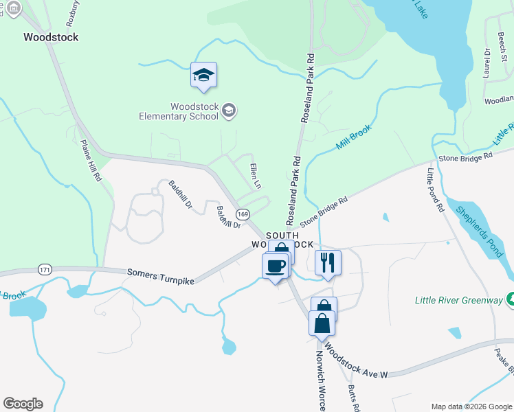 map of restaurants, bars, coffee shops, grocery stores, and more near 4 Holmeslea Court in Woodstock