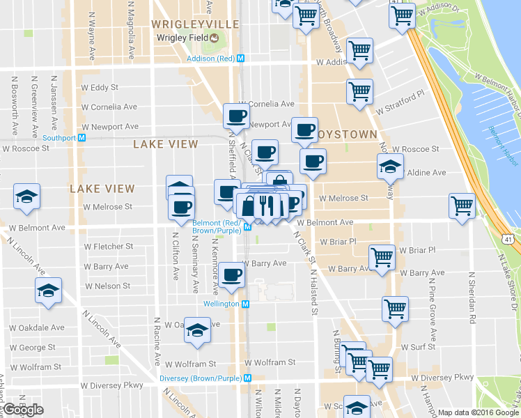 map of restaurants, bars, coffee shops, grocery stores, and more near in Chicago