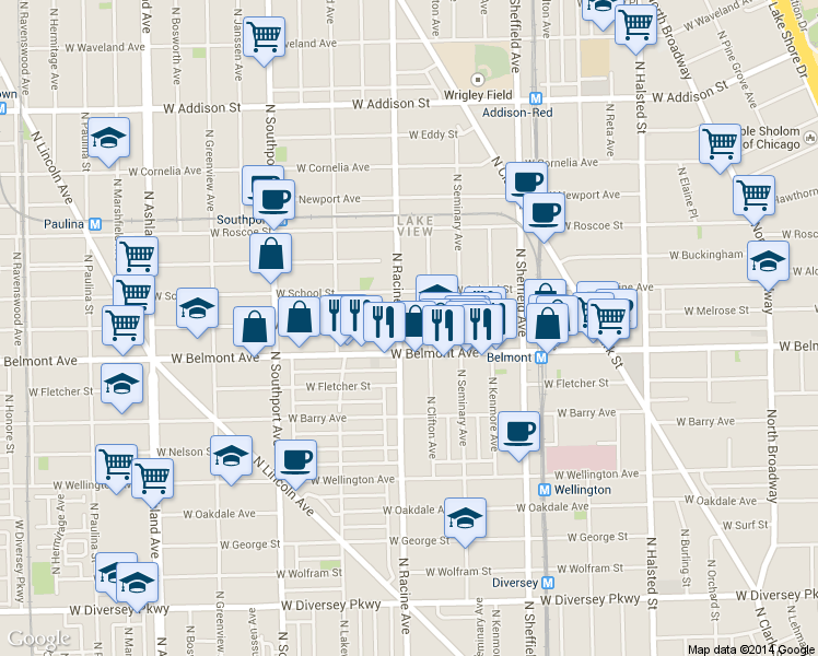 map of restaurants, bars, coffee shops, grocery stores, and more near in Chicago