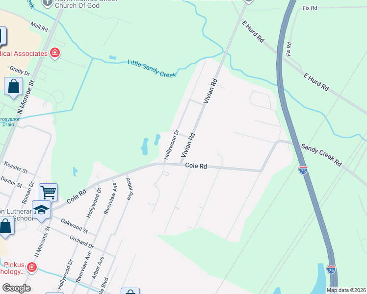 map of restaurants, bars, coffee shops, grocery stores, and more near 831 Cole Road in Monroe
