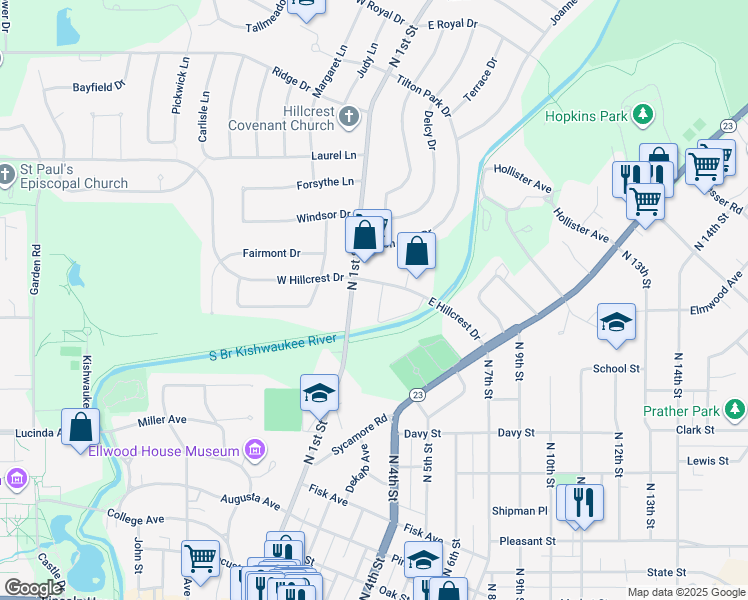 map of restaurants, bars, coffee shops, grocery stores, and more near 990 North 1st Street in DeKalb