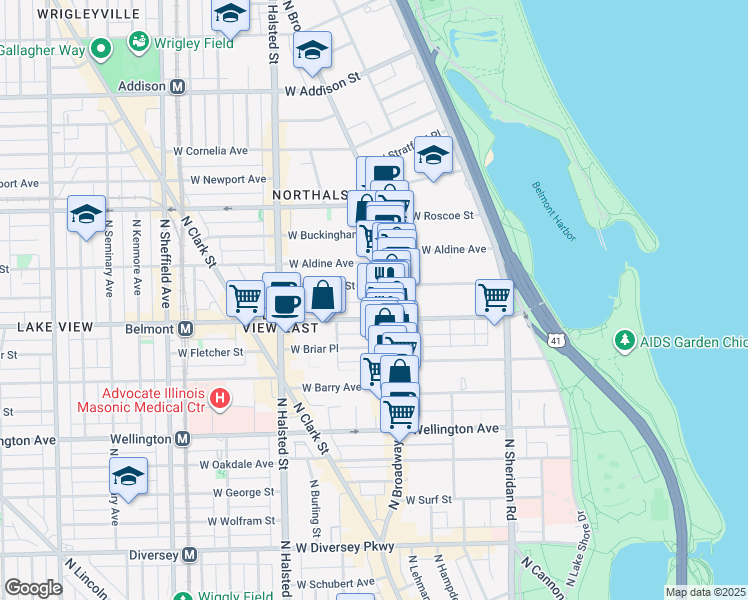 map of restaurants, bars, coffee shops, grocery stores, and more near in Chicago