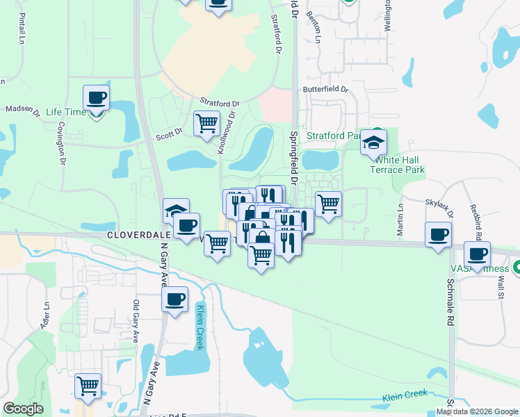 map of restaurants, bars, coffee shops, grocery stores, and more near 357 W Army Trail Rd in Bloomingdale