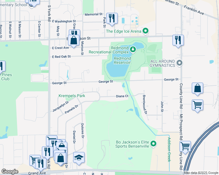map of restaurants, bars, coffee shops, grocery stores, and more near 312 Gloria Jean Drive in Bensenville