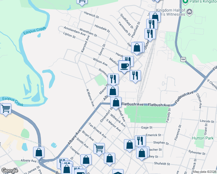 map of restaurants, bars, coffee shops, grocery stores, and more near 420 Albany Avenue in Kingston