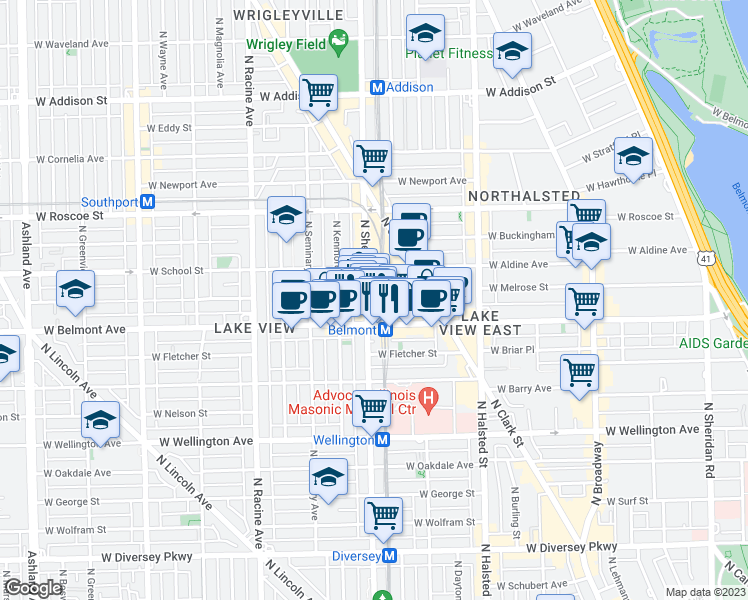 map of restaurants, bars, coffee shops, grocery stores, and more near in Chicago